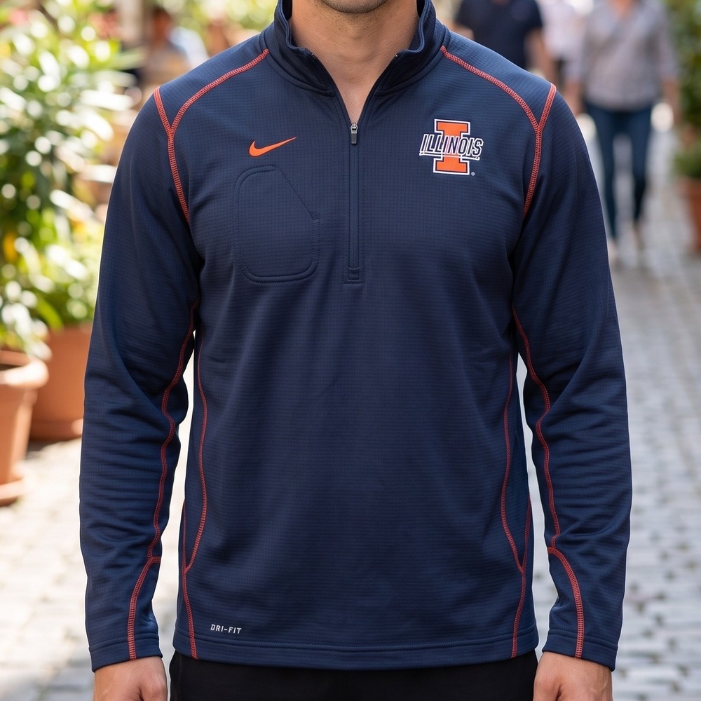 Nike Illinois Fighting Illini Dri-FIT Quarter Zip Pullover Navy Blue Orange L